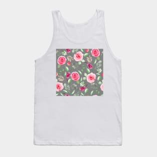 Red Roses on Grey  | Watercolor | Pattern | Grey Tank Top